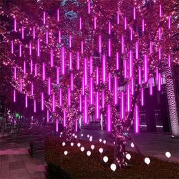 Other Event Party Supplies Pink Meteor Shower Lights Outdoor Christmas Lights 30cm 8 Tube 192 LED Falling Raindrop Fairy String Light For Thanksgiving Xmas 231214