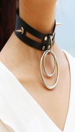 Sexy Rivet Leather Choker Necklaces big metal Circle Slave Harness BDSM Collar Necklace Sex Toys For Couple Adult Sex Games6198740