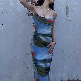 Casual Dresses Sleeveless Backless Maxi Dress Women Summer 2023 Bodycon Elegant Sexy Tie Dye Outfits Ladies Birthday Party