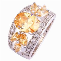Handmade Fashion Champagne Morganite Silver Ring Size 7 8 9 10 11 12 plated Jewellery women whole245O