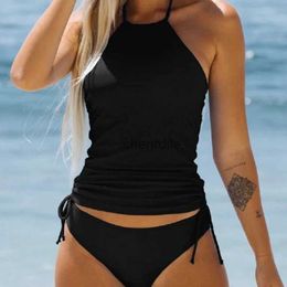 Women's Swimwear Women Swimming Suit Solid Halter Neck Drawstring Side Tankini Set Cute Girl Hot Sale 2 Piece Bikini Summer Swimming Suit 2022 YQ231214