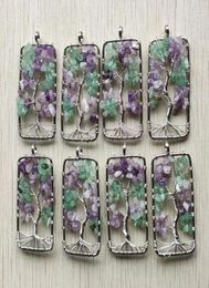 Pendant Necklaces Whole 8pcslot Fashion Natural Fluorite Stone Tree Of Life Handmade Wire Wrapped Pendants 30mm For Jewellery M3061649