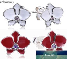 Moonmory 925 Sterling Silver Orchid Stud Earring With White Red Enamel For Woman Fashion Jewellery Making Authentic Silver6911876