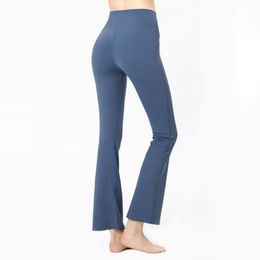 Women's Yoga Pants Solid Colour Nude Sports Pants Waist Stretch Flare Fitness Loose Jogging Sportswear High Quality Women's Nine Point Flare Pants