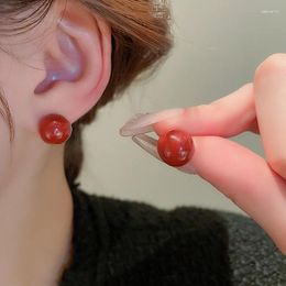 Stud Earrings Vintage Dripped Oil Half Round Ball For Women Versatile Simple Jewellery