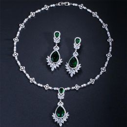 Luxury Zircon Necklace Earrings Wedding Bridal Jewelry Set CZ Pendant Necklaces Sparking Birthday Party Prom Jewelry Accessories R238W