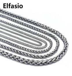 Customized Length 34568mm Wide Mens Chain Necklace Wheat Link Silver Tone Stainless Steel Fashion Jewelry 16quot36quot2205793