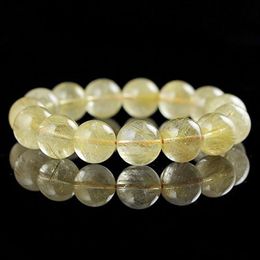 High Quality 6 8 10mm Gold Crystal Beads Bracelets Bangles Natural Stone Quartz Rutilated Bracelets Elastic Stretch Bracelet Men215y