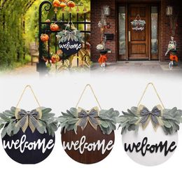 Welcome Wreath Sign for Farmhouse Front Porch Decor Rustic Door Hangers Front Door with Premium Greenery for Home Decoration Q0812235F