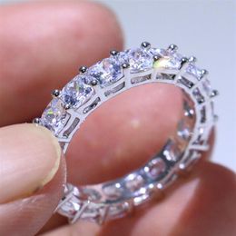 Unique Luxury Jewellery Top Selling 925 Sterling Silver Cushion ShaPE White Topaz CZ Diamond Stack Full Eternity Women Wedding Band 269o