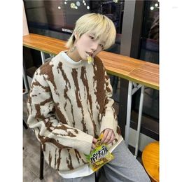 Men's Sweaters 2024 Winter Clothing Knitted Pullover Sweater Casual Streetwear Colour Block Long Sleeve O Neck Patchwork Vintage Clothes