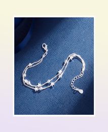 100 Original 925 Sterling Silver Bracelet Double Layered Stars Beads Chian Bracelets Bangles For Women Girls Wedding Jewelry5463844965996