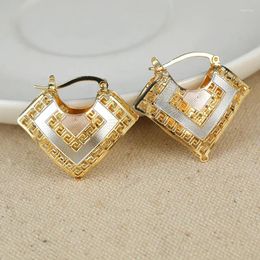 Dangle Earrings Ly-designed Two Tone Hoop For Women Micro Paved CZ Hollow Out Pattern Chic Female Fashion Jewelry