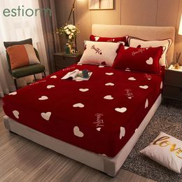 Bedding sets Plush Warm Flannel Fitted Sheet 120 150 180 200x200 Double Queen King Size Bed Velvet Mattress Protector Cover with Elastic Band 231213