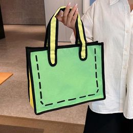 Evening Bags 2D Drawing Cartoon Shoulder Bag For Women Canvas Purses And Handbags Casual Zipper High-Capacity Tote Handbag Shopping