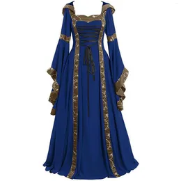 Casual Dresses Plus Size 5XL Women Medieval Floor Length Dress Cosplay Costumes Long Bell Sleeve Lace-Up Princess Retro Gothic