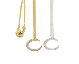 Fashion moon with rhinestone gold plated necklace Glittering crescent necklaces for women whole and mixed color7445092