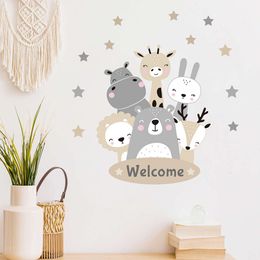 Cartoon Cute Animals Bear Welcome Wall Stickers Door Stickers for Kids Room Boy Bedroom Home Decorative Stickers PVC Decor Mural