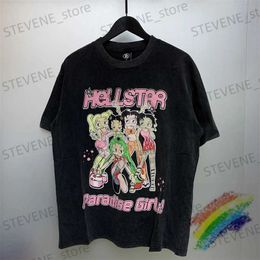 Men's T-Shirts Hellstar Cartoon Girl Print T Shirt Men Women High Street Vintage Digital Printing Tee Top T-Shirt T231214