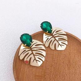 Stud Earrings Trendy Metal Set With Gem Leaves Simple Style For Women Unique Creativity Suitable Everyday Wear Gift Jewellery