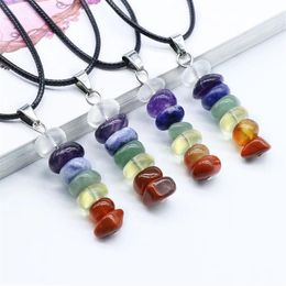 QIMOSHI 7 Chakra Stone Necklace Natural Raw Quartz Healing Yoga Pendulum Pendant for Women Girls Me304K