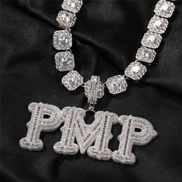 A-Z Custom Name Gold Plated CZ Diamond Iced Out Cursive Letter Initial Necklace for Women Men Hip Hop Necklace with 24inch Rope Ch265p