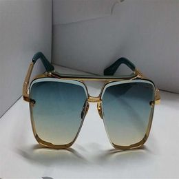 Summer Pilot Square Sunglasses 121 Gold Blue Green Gradient Lens 62mm Sun Glasses Mens Shades Eyewear with Box226m