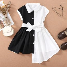 Girl Dresses Fashion Baby Dress Patchwork Black And White Lining Summer Lovely 2023 Childrens Clothing 4-6y Kids Clothes