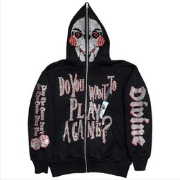 Men's Hoodies Sweatshirts Men Y2K Fashion Hoodie Letter Pattern Rhinestones Hoodie Clothes Hoodies Goth Grunge Long Sleeve Women Sweatshirt Oversized Tops 231213