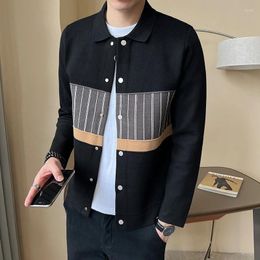 Men's Sweaters Spring Autumn High End Knitted Cardigan Coat/Men's Loose Casual Colour Contrast Panel Polo Collar Long Sleeved Sweater