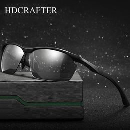 Sunglasses HDCRAFTER Brand Design Rimless Pochromic Men Polarised Aluminium Magnesium Driving Eyewear UV400 Oculos284E