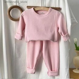 Pyjamas Children's Pyjamas Set Autumn Baby Boy Girl Clothes Stripe Sleepwear Set Kids Thermal Underwear Teenager Clothing Sets 8 12 14Y R231214
