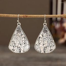 Dangle Earrings Vintage Silver Colour Carved Geometric Flower Heart Drop For Women Antique Tribal Ethnic Style Earring Party Gifts