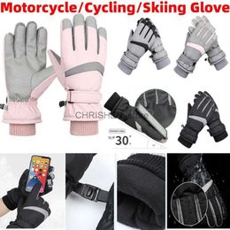 Ski Gloves Winter Snowboard Ski Gloves Full Finger PU Fleece Touch Screen Waterproof Motorcycle Cycling Thermal Warm Snow Gloves Men WomenL23118