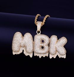 Custom Name White Drip Letters Chain Necklaces Pendant Men039s Zircon Hip Hop Jewellery with 4MM Gold Silver Rope Chain 20inch5024613