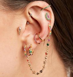 Double piercing 2 hole earring jewelry gorgeous long cz tassel chain link small huggie hoop earrings fashion7036314