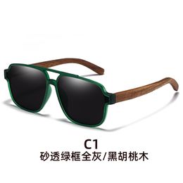European and American retro men's bamboo and wood sunglasses, trendy double beam sunglasses, cross-border fashion polarized sunglasses