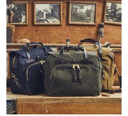 Briefcases Tailor Brando 70258 Heavy 22OZ Canvas & Saddle Leather Shoulder Strap YKK Pure Copper Zipper Crossbody Business Laptop Bag