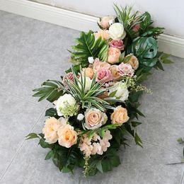 Decorative Flowers Luxury Rose Green Plants Artificial Flower Row Wedding Balcony El Company Front Desk Ball Party Road Lead Floral