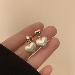 Stud Earrings Vintage Smooth Frosted Brushed Double Love Temperament Sweet High-grade Fashion With Foreign Style Studs