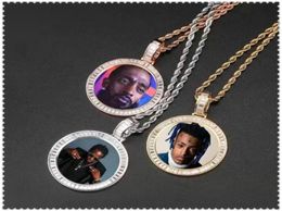 Custom po round pendant necklaces for men women hip hop designer bling diamond picture pendants friend family jewelry love gift2647477