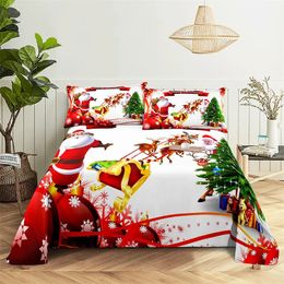 Bedding sets Santa Claus Queen Sheet Set Kid s Flat Boys and Girls Bed Sheets Pillowcases Christmas Gifts 231214