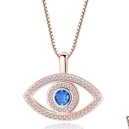 Pendant Necklaces Blue Evil Eye Pendant Necklace Luxury Crystal Cz Clavicle Sier Rose Gold Jewellery Third Zircon Fashion Birthday Drop Dhrzf