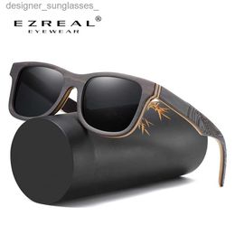 Sunglasses EZREAL Polarised Sunglasses Women Men Layered Skateboard Wooden Frame Square Style Glasses for Ladies Eyewear In Wood Box S5832L231214