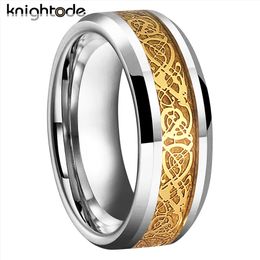 Wedding Rings 8mm tungsten carbide wedding ring set with yellow dragoncarbon Fibre suitable for men women fashionable Jewellery Bevelled for comfortable fit 231213