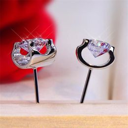 Classical Jewelry Solitaire Ox Earrings Real 925 Sterling Silver 8mm Round Cut White Topaz CZ Diamond Gemstones Party Women Stud E222y