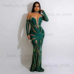 Urban Sexy Dresses Gorgeous Women Hot Drill Rhinestones Diamond Long Party Sequin Dresses Luxury One Shoulder Long Sleeve Evening Mermaid Vestidos T231214