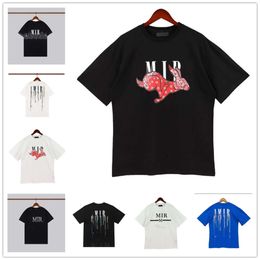 A014 2023 FW 23ss New Arrivals Mens Women Luxury AM Designer Tees AMIRIlinesS White T-Shirt Print Shorts Tshirt O-Neck Short Sleeve AM2 Man Clothing dfe3