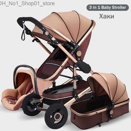 Strollers# Luxury 3 in 1 Baby Stroller Portable High Landscape Gold Black Baby Carriage Folding Multifunctional Newborn Infant Stroller Q231215