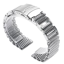 20 22 24mm Silver Black Stainless Steel Shark Mesh Solid Link Wrist Watch Band Replacement Strap Folding Clasp211R